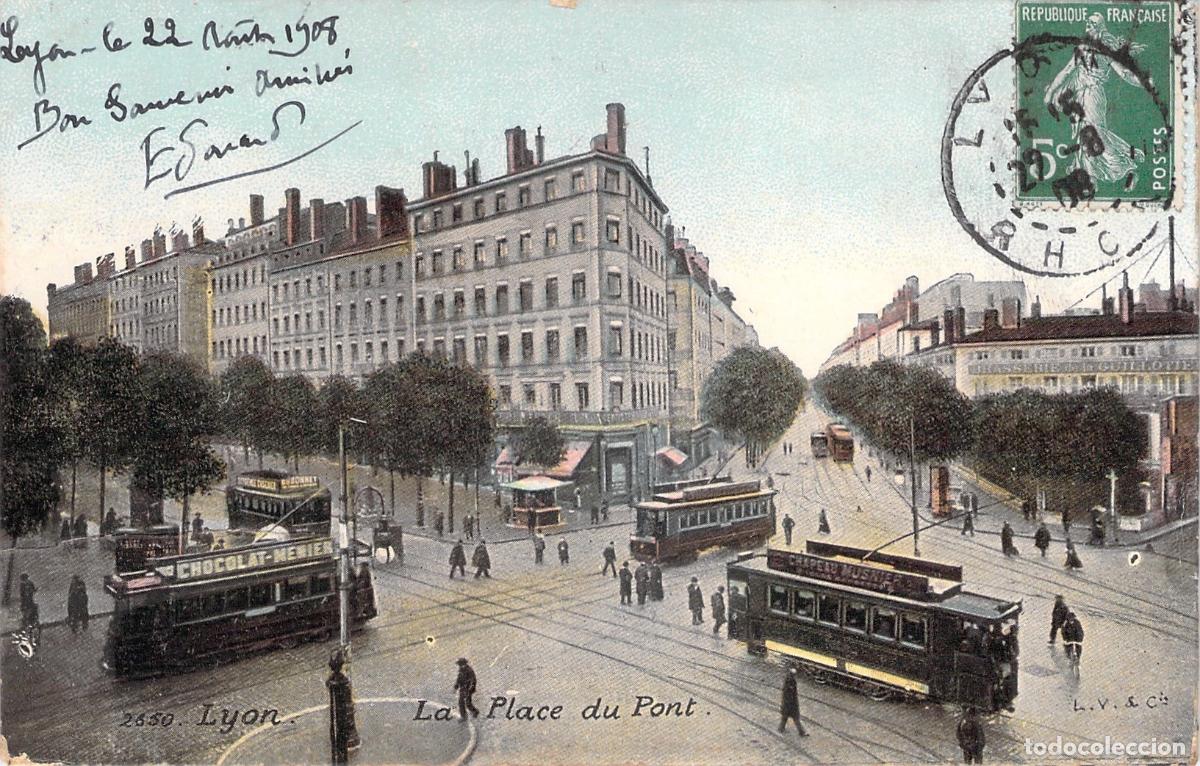 Postales: Postal de la Place du Pont en Lyon, Francia trenes