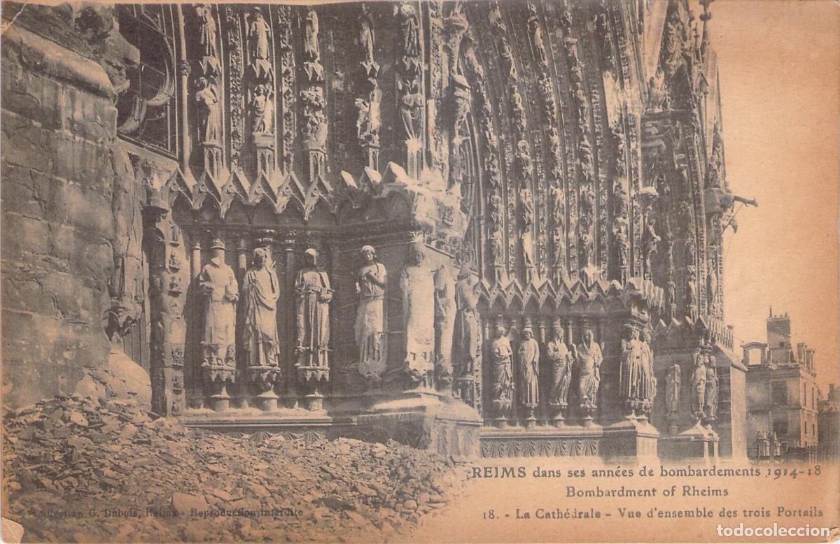 Postkarten: Postal de la Catedral de Reims durante la Primera Guerra Mundial