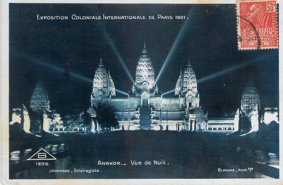 Postkarten: Postal Exposici&oacute;n Colonial Par&iacute;s Angkor Wat Iluminaci&oacute;n Nocturna