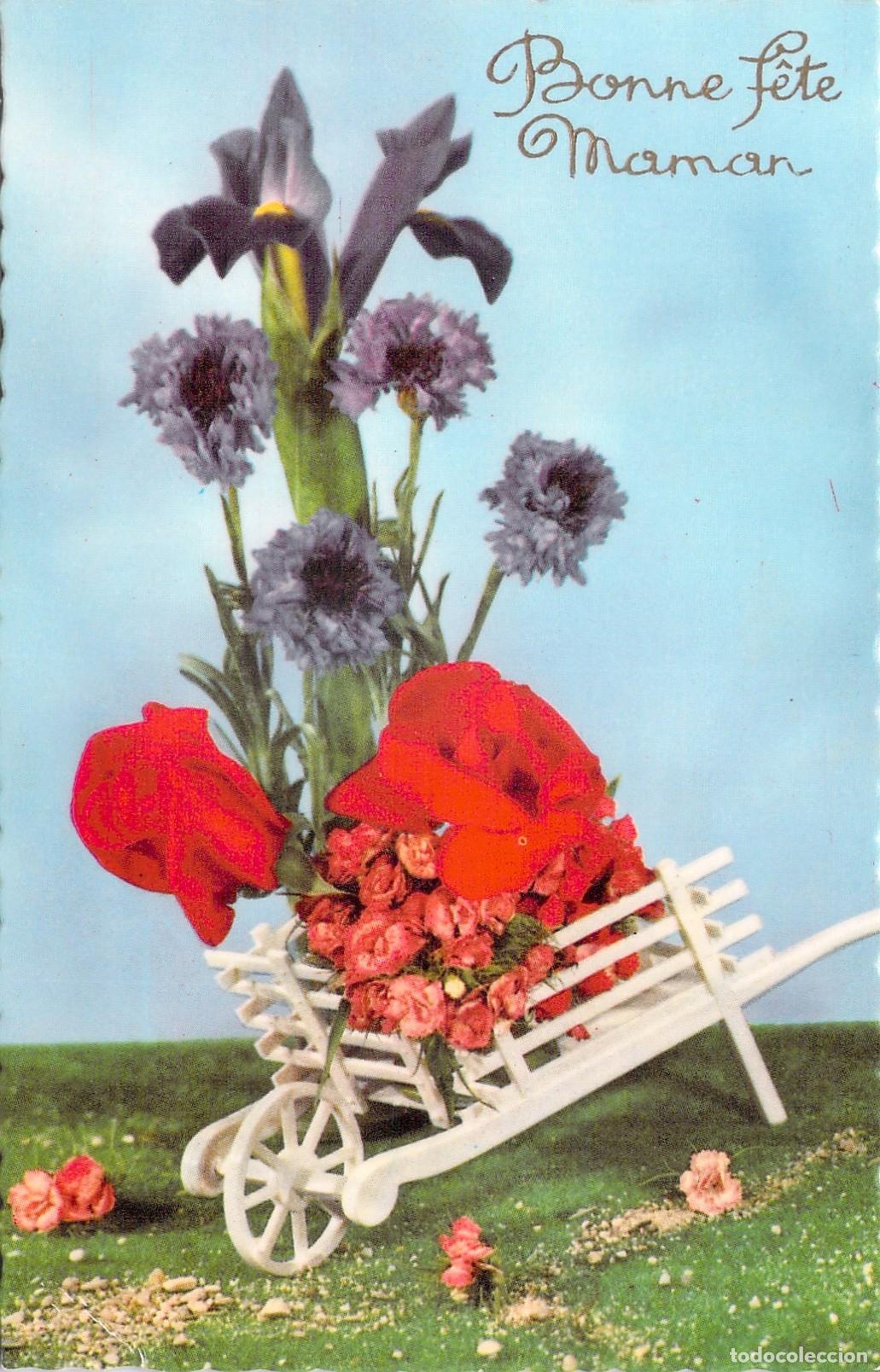 Postais: Postal de Feliz D&iacute;a de la Madre con Flores y Carretilla