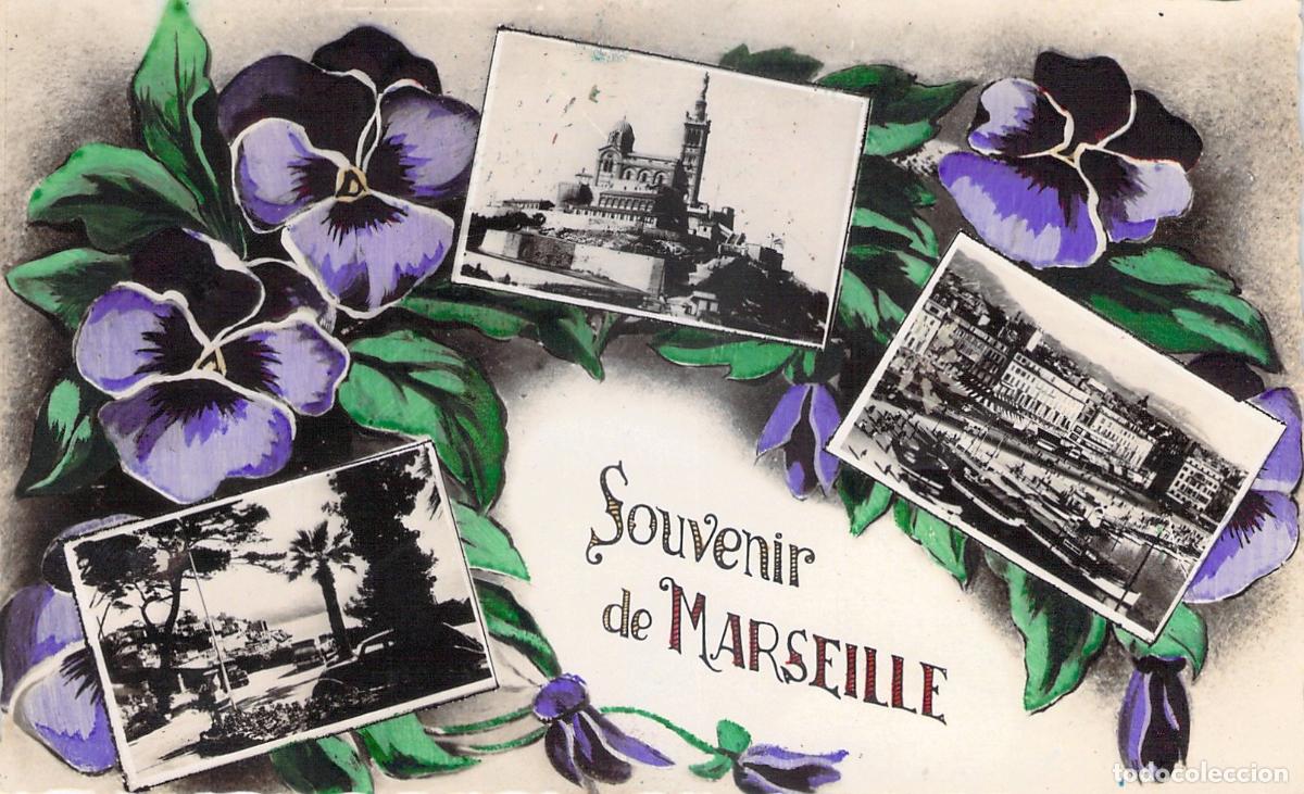 Postais: Postal antigua de Marsella, Francia, Souvenir con ilustraciones florales