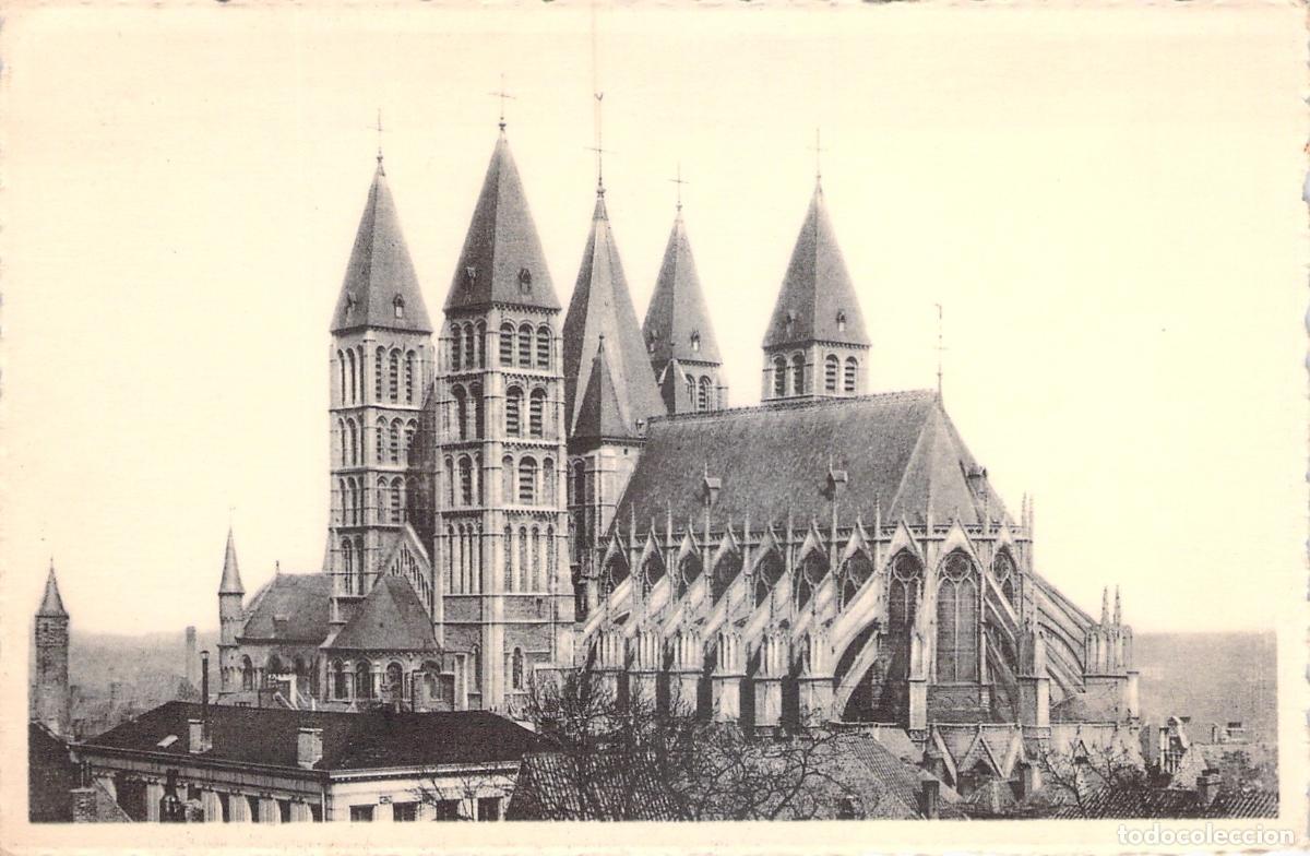 Postales: Postal de la Catedral de Tournai, B&eacute;lgica, Cinco Campanarios