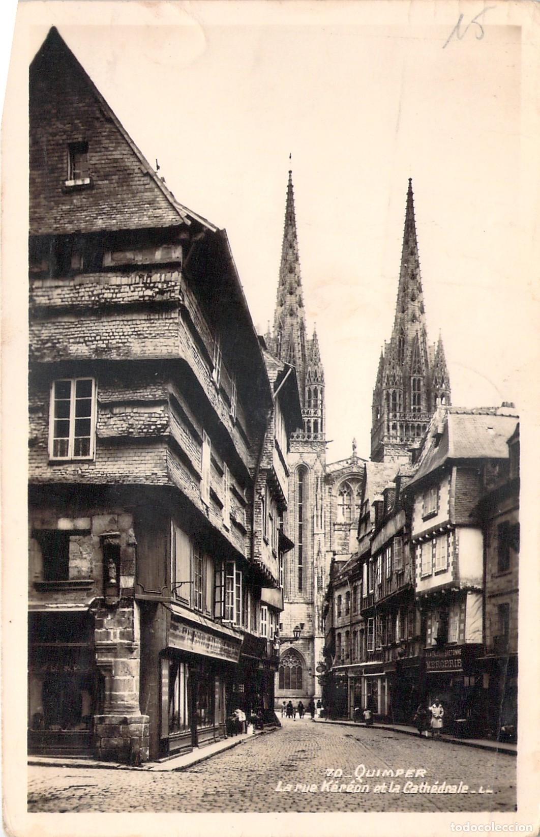 Postales: Postal de la calle Kereon y la Catedral de Quimper en Breta&ntilde;a