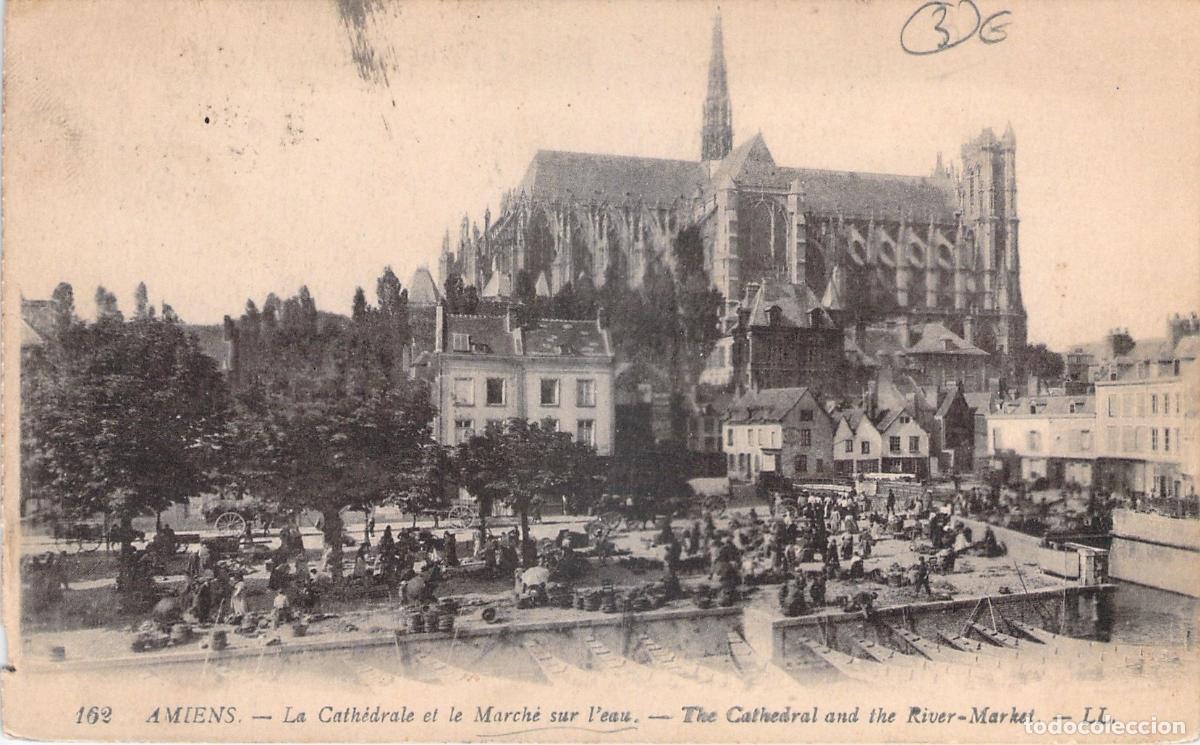 Postales: Postal de la Catedral y el Mercado fluvial de Amiens