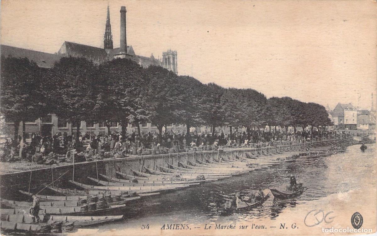 Postales: Postal de Amiens, mercado sobre el agua en Francia