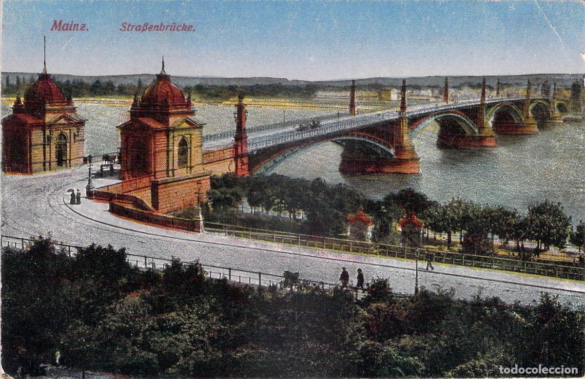 Postkarten: Postal de Mainz, Puente sobre el Rin, Alemania