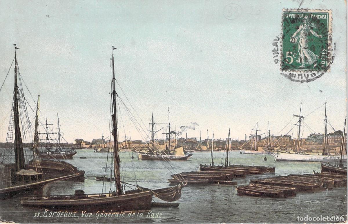 Postais: Postal antigua de la vista general del puerto de Burdeos, Francia