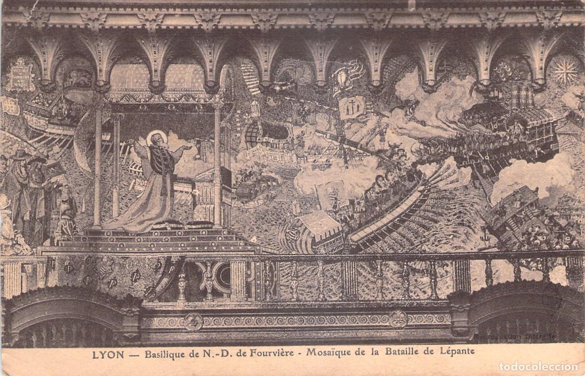 Postais: Postal de la Bas&iacute;lica de Fourvi&egrave;re Lyon Mosaico Batalla de Lepanto
