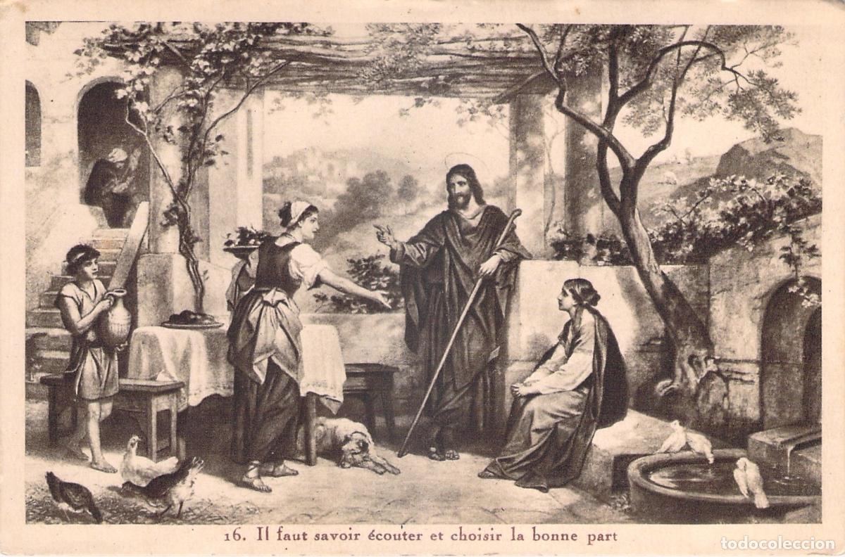 Postais: Postal con escena b&iacute;blica de Jes&uacute;s en casa de Marta y Mar&iacute;a