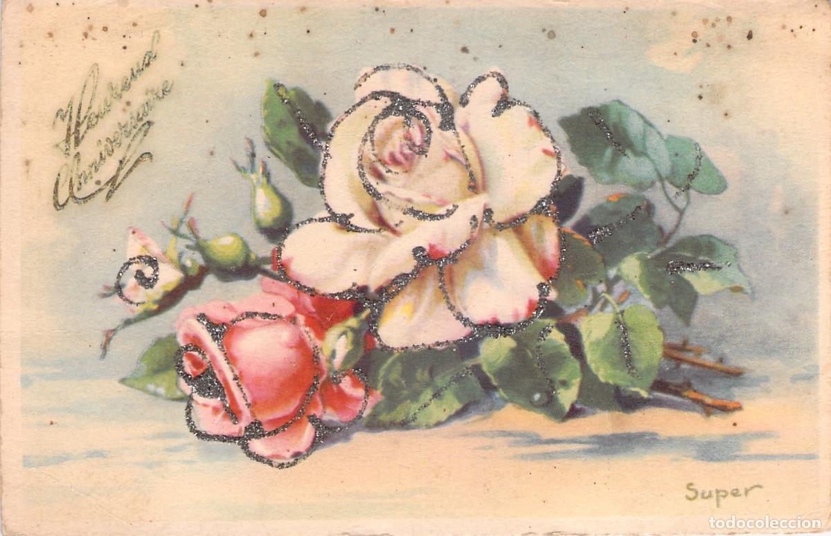 Cartoline: Postal con Ilustraci&oacute;n de Rosas para Felicitar