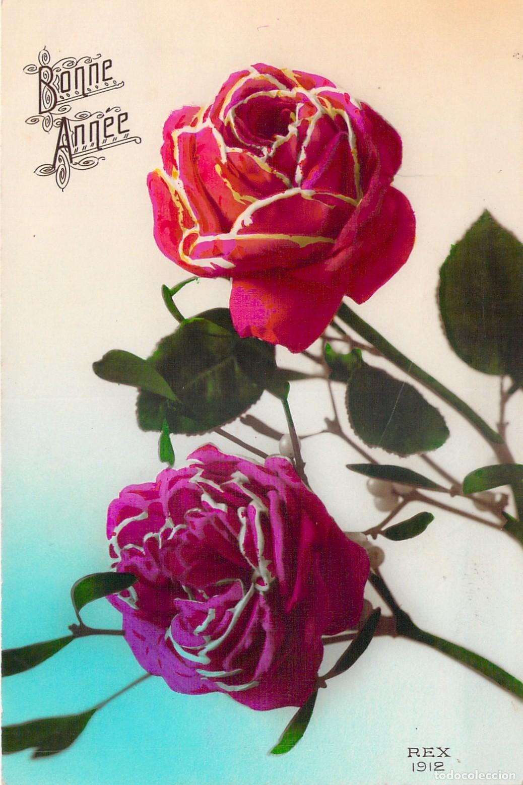 Cartoline: Postal con Ilustraci&oacute;n de Rosas Rojas y Mensaje de Felicitaci&oacute;n