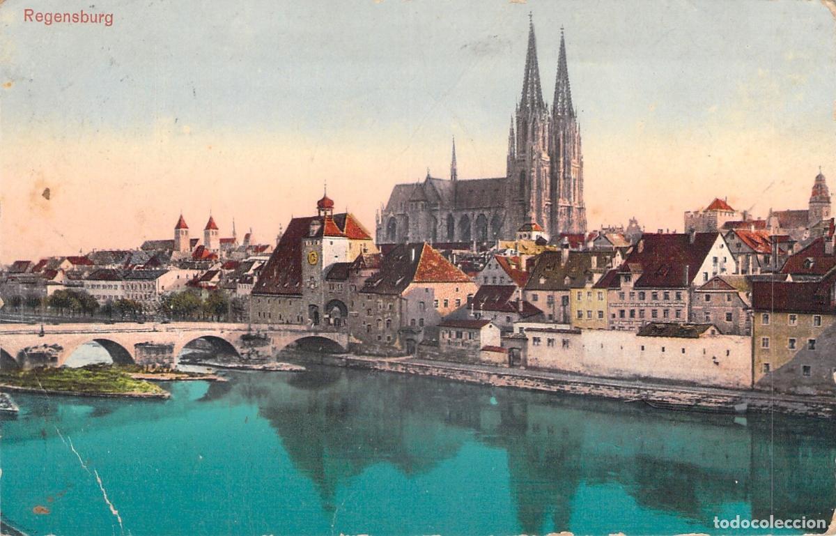 Cartoline: Postal de Regensburg con Vista de la Catedral y el Puente