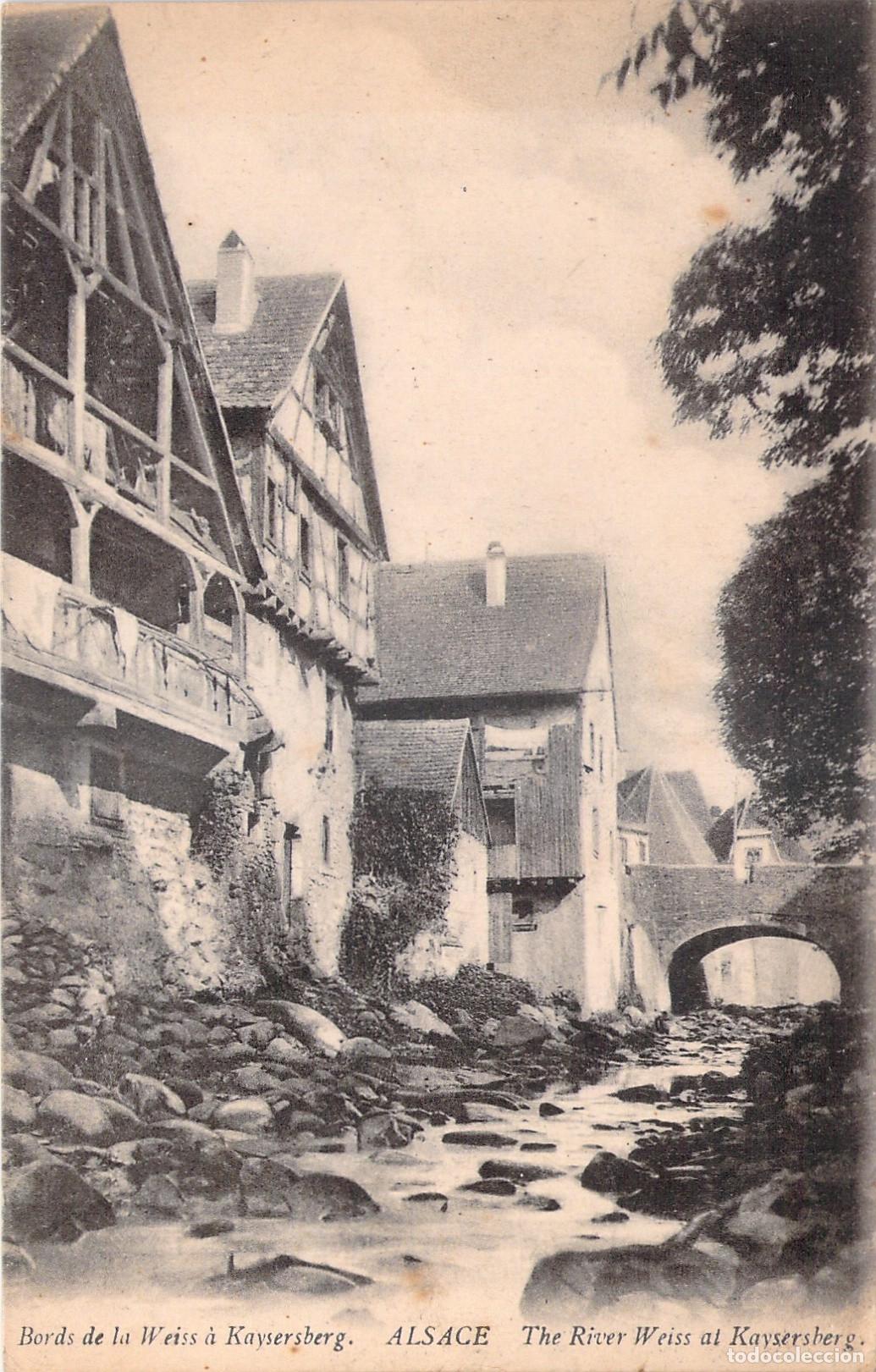 Postais: Postal de Kaysersberg, el r&iacute;o Weiss y casas tradicionales de Alsacia
