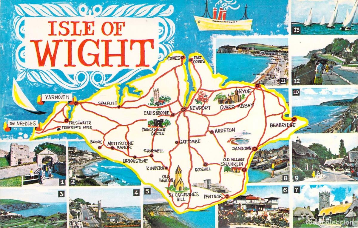 Postales: Postal Mapa Tur&iacute;stico de la Isla de Wight - Foto 1