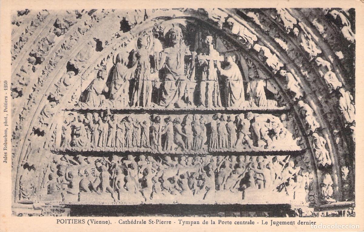 Postales: Postal de la Catedral de Poitiers y el T&iacute;mpano del Juicio Final