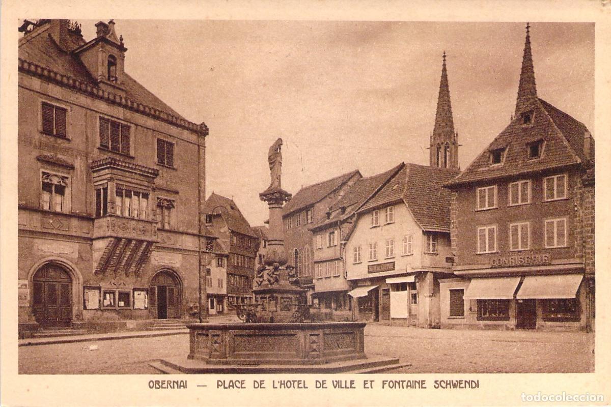 Cartes Postales: Postal de la Plaza del Ayuntamiento y Fuente Schwendi en Obernai, Francia