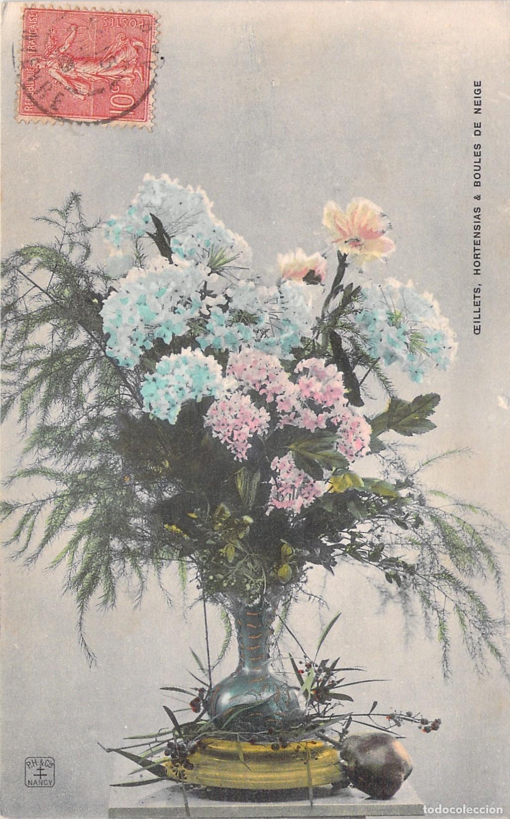 Postales: Postal de ramo de flores en jarr&oacute;n, motivo floral