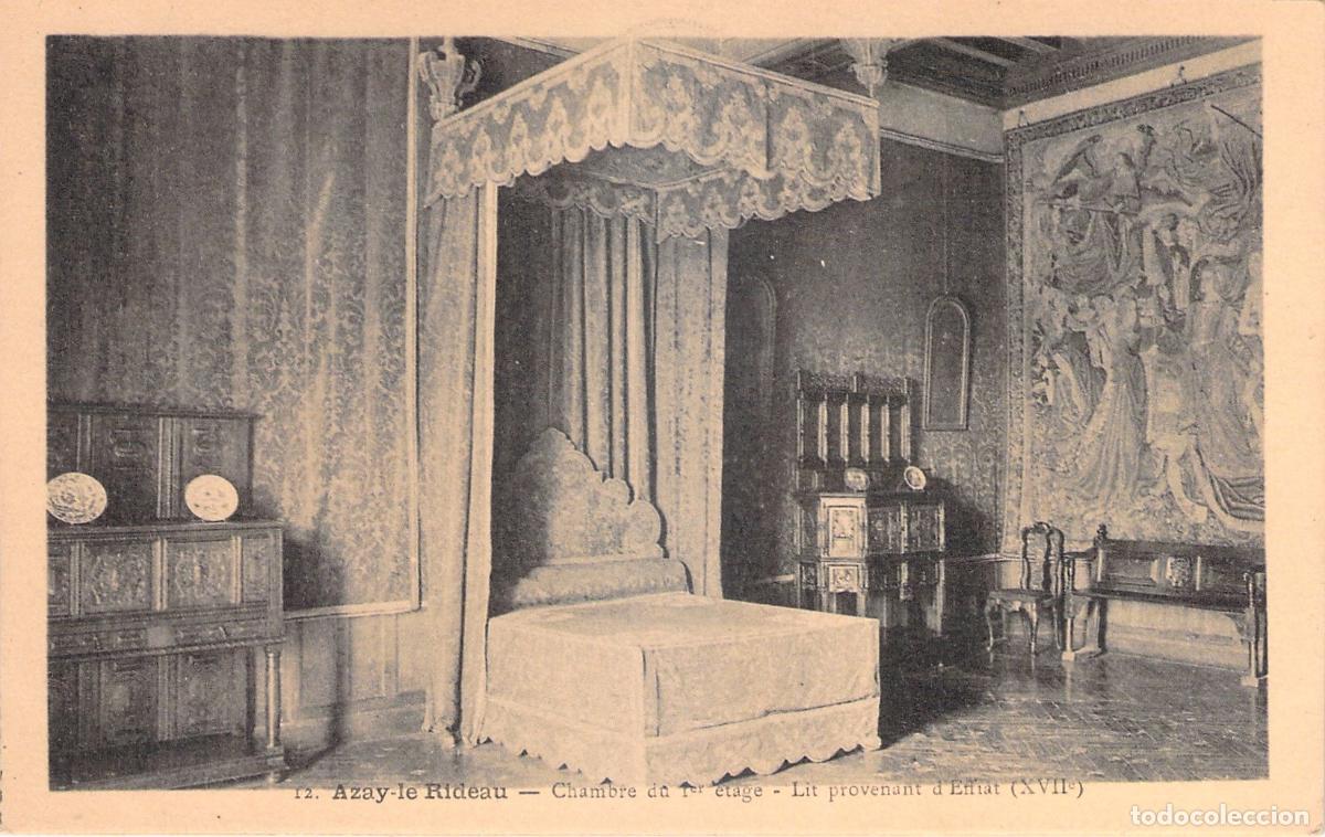 Postais: Postal del interior del Castillo de Azay-le-Rideau dormitorio antiguo