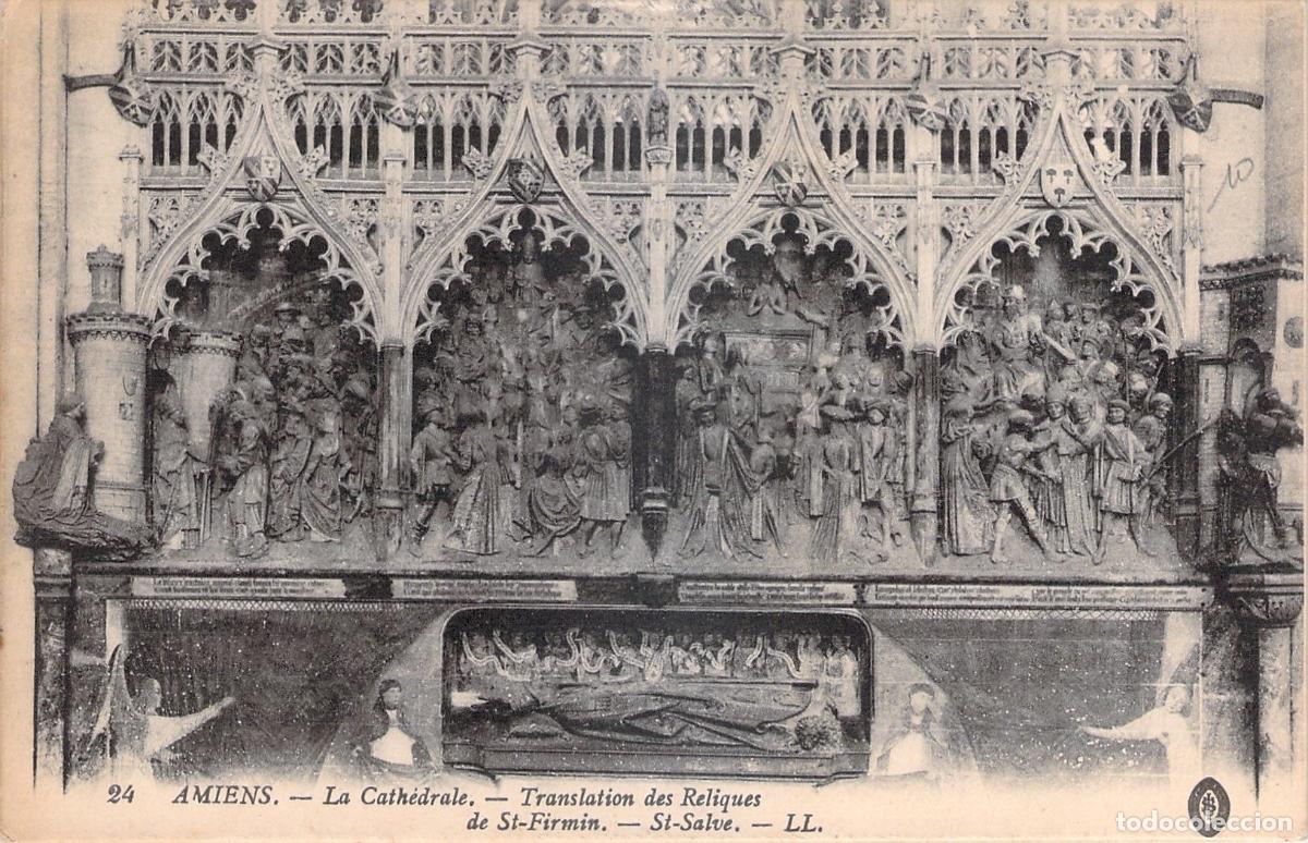 Cartoline: Postal de la Catedral de Amiens, Relieve de la Traslaci&oacute;n de Reliquias