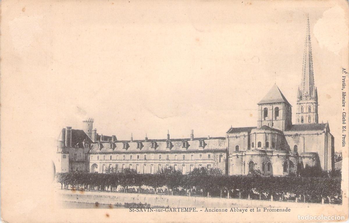Postales: Postal de la Antigua Abad&iacute;a y la Promenade en Saint-Savin, Francia