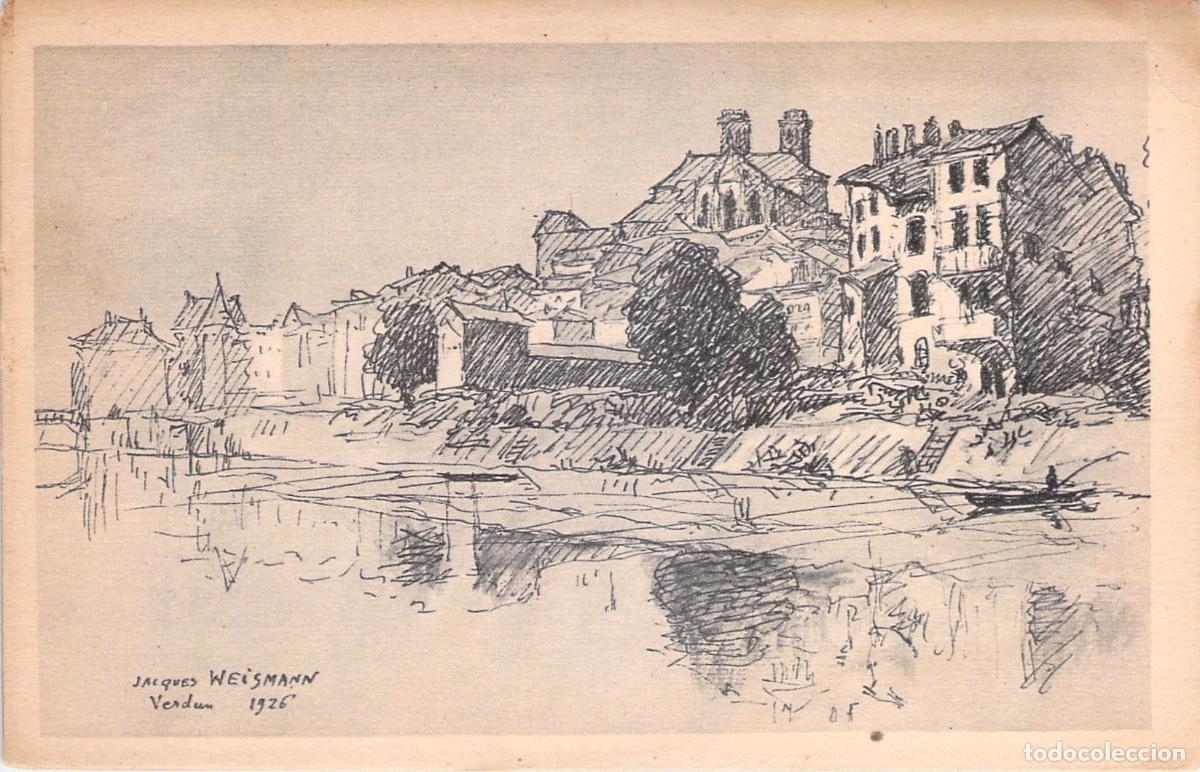 Postais: Postal de Verdun y el R&iacute;o Mosa, ilustraci&oacute;n de Jacques Weismann