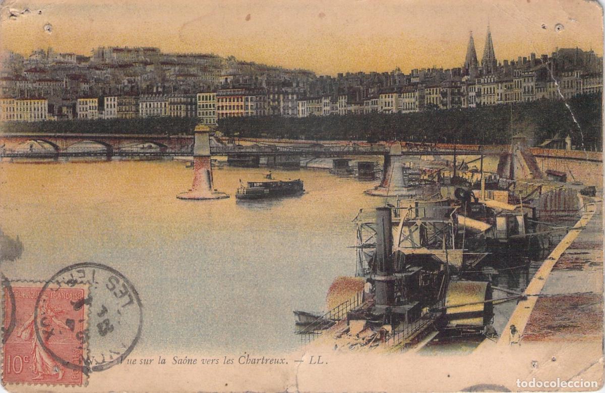 Postcards: Postal de Lyon, vista del r&iacute;o Saona hacia el barrio de Chartreux