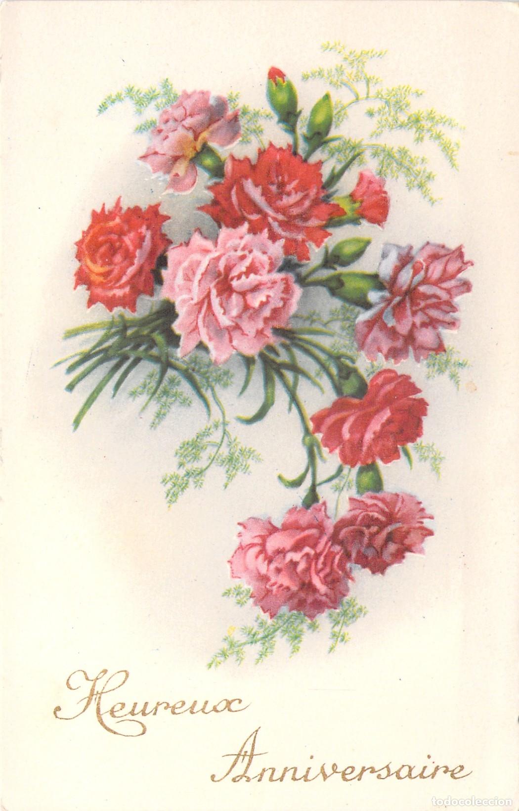 Cartes Postales: Postal de flores con felicitaci&oacute;n de aniversario