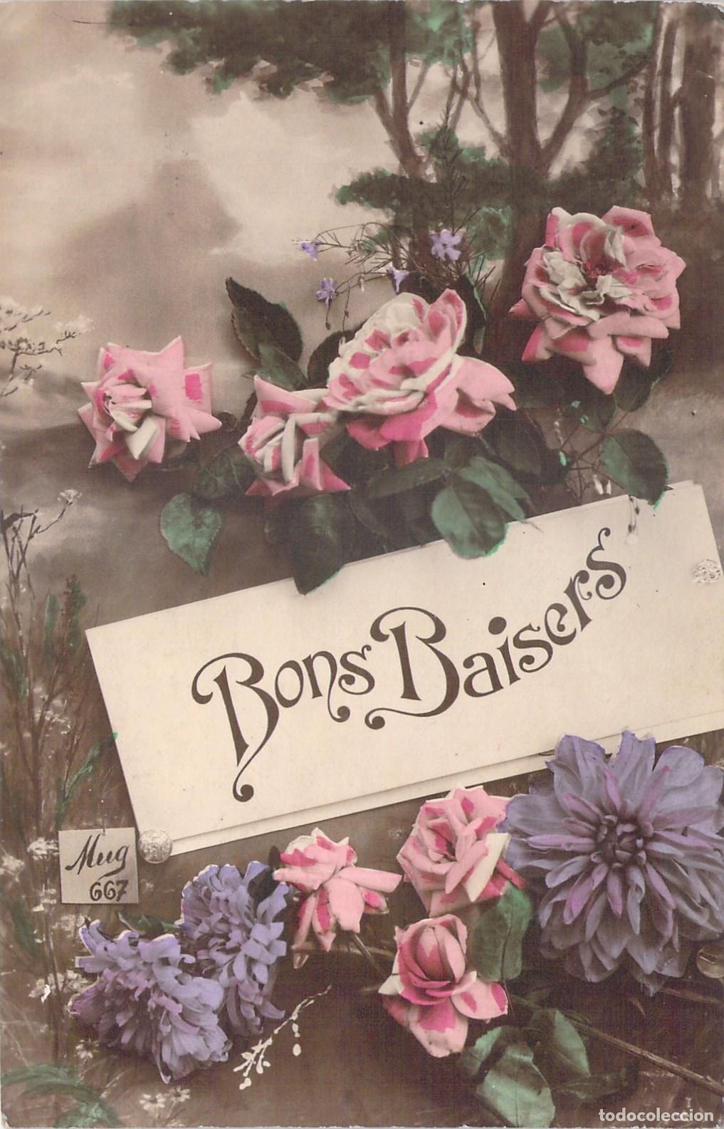 Cartoline: Postal de flores con saludo rom&aacute;ntico, Francia