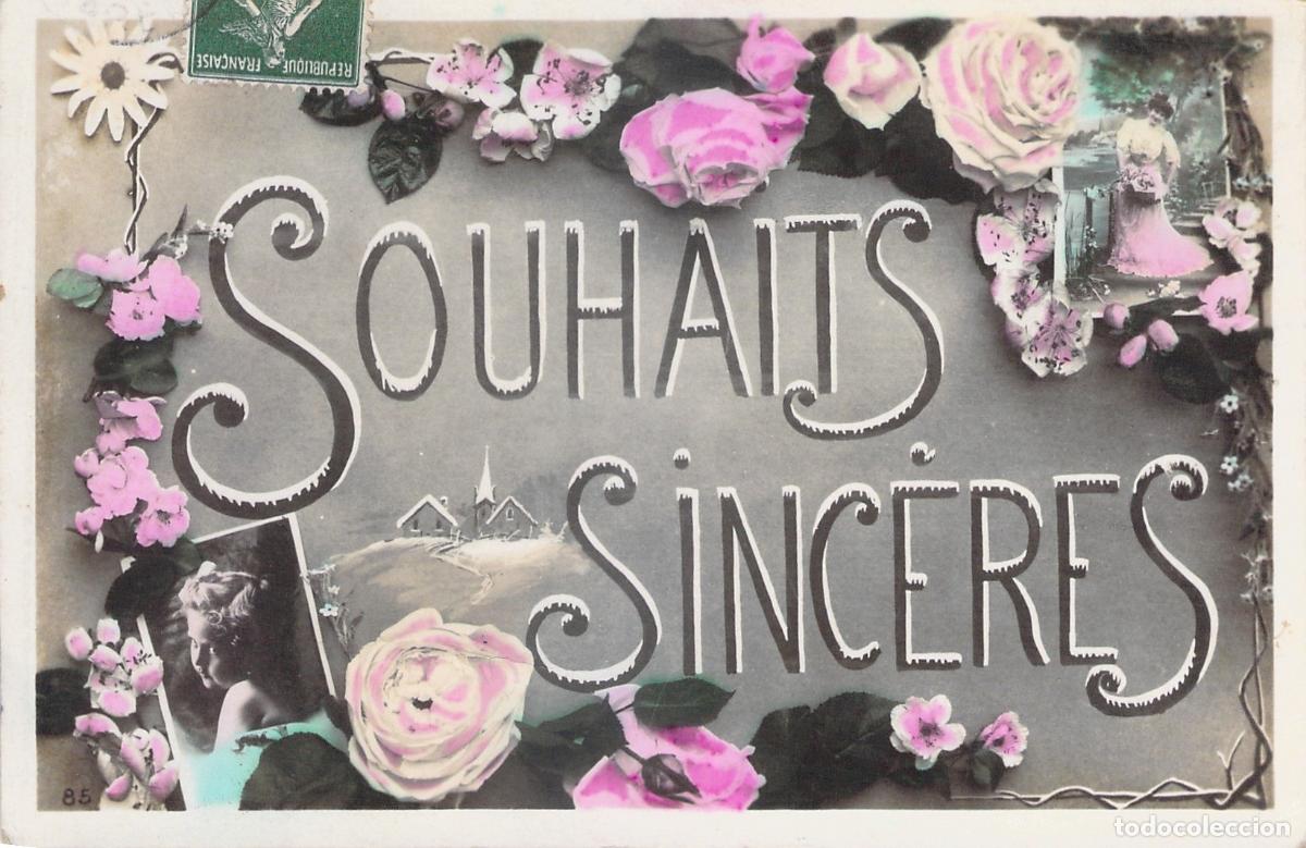 Postkarten: Postal Francesa con Rosas y Saludos Sinceros