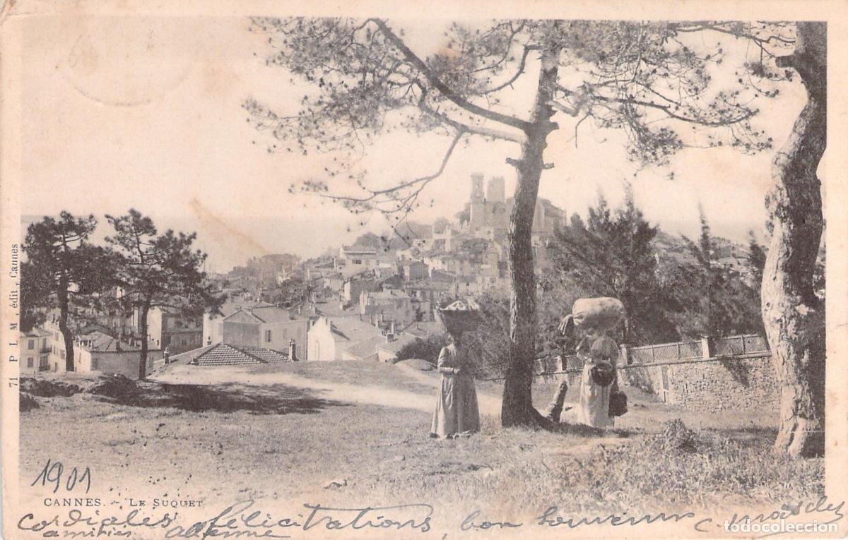 Postkarten: Postal de Cannes, Francia: Barrio de Le Suquet con figuras