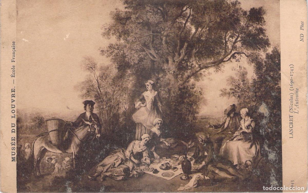 Postales: Postal de arte, pintura L'Automne de Nicolas Lancret en el Museo del Louvre