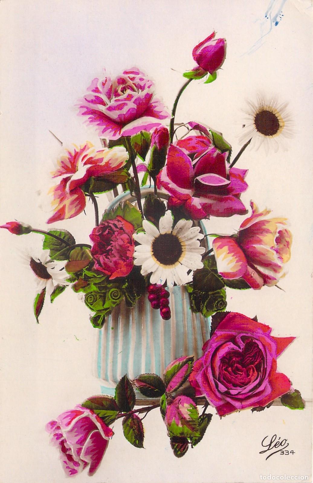 Postales: Postal con Ilustraci&oacute;n de Flores, Rosas y Margaritas