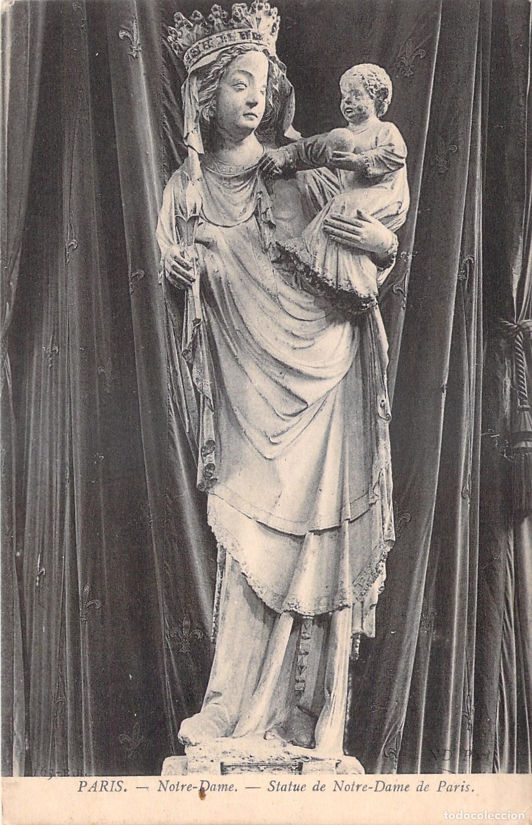Postkarten: Postal de la Estatua de la Virgen y el Ni&ntilde;o en Notre-Dame de Par&iacute;s
