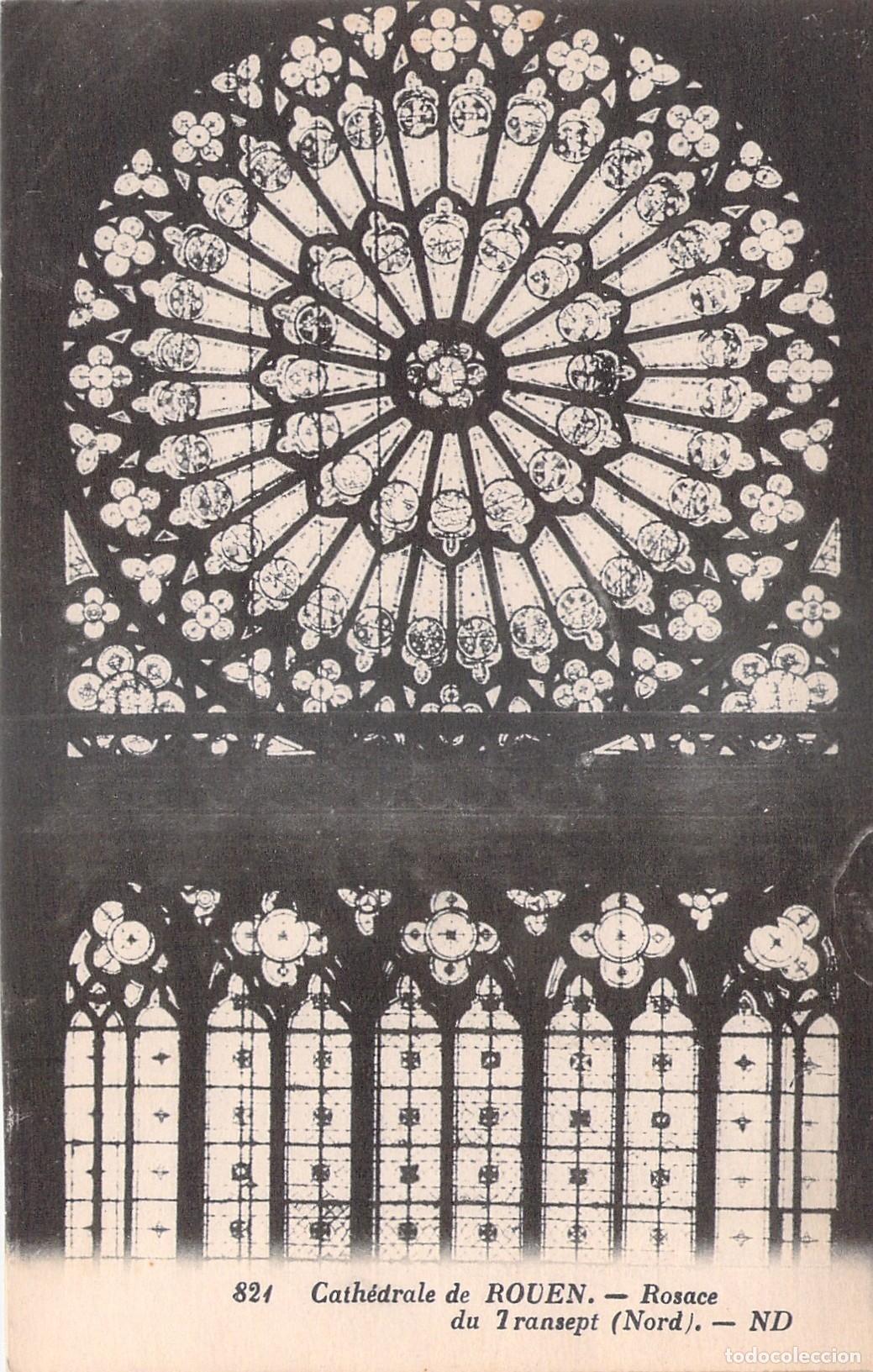 Cartes Postales: Postal de la Catedral de Rouen, detalle del roset&oacute;n del transepto norte