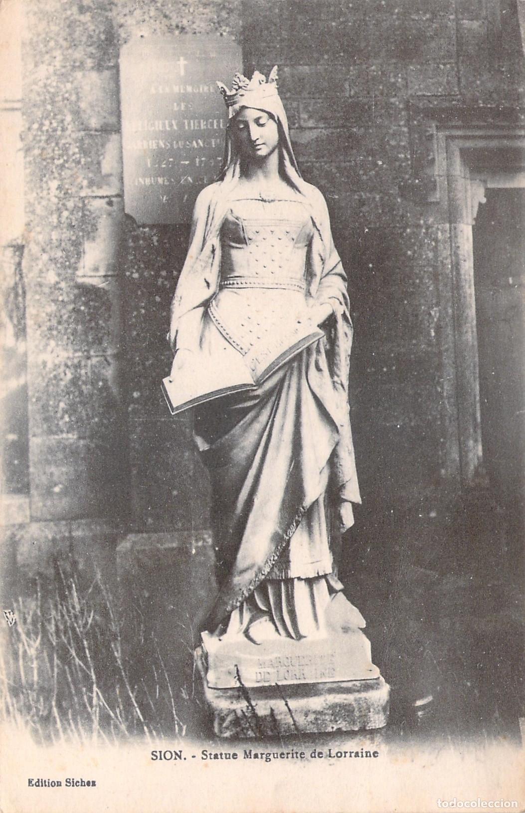 Cartes Postales: Postal de la estatua de Marguerite de Lorraine en Sion, Suiza