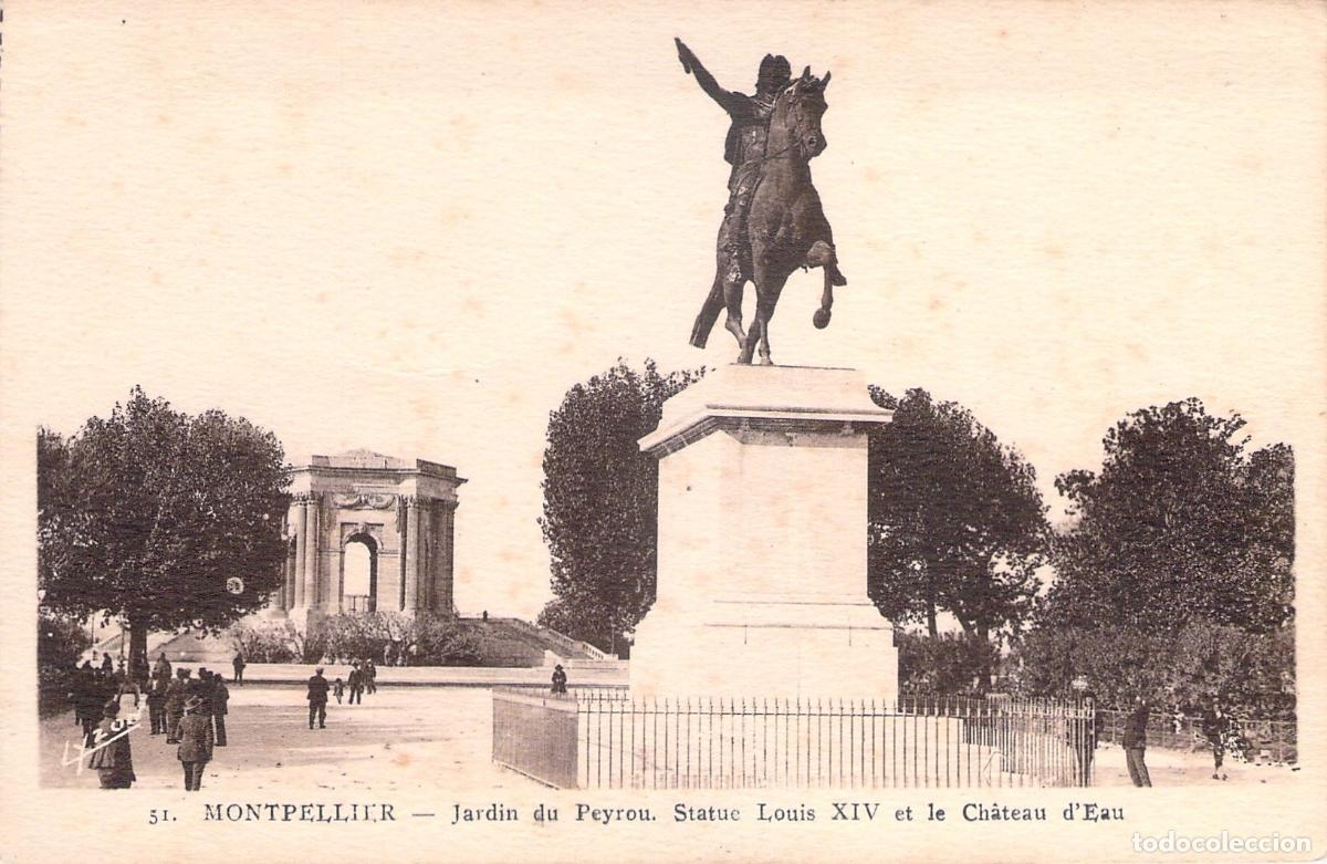 Postales: Postal de Montpellier: Jard&iacute;n del Peyrou y Estatua de Luis XIV