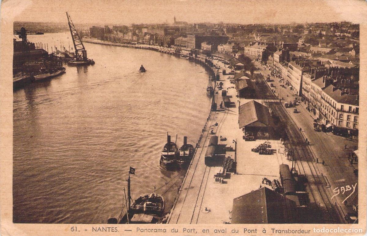 Postales: Postal antigua de la vista panor&aacute;mica del puerto de Nantes
