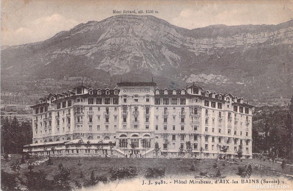 Cartoline: Postal de Aix-les-Bains, Francia, Hotel Mirabeau y Mont Revard