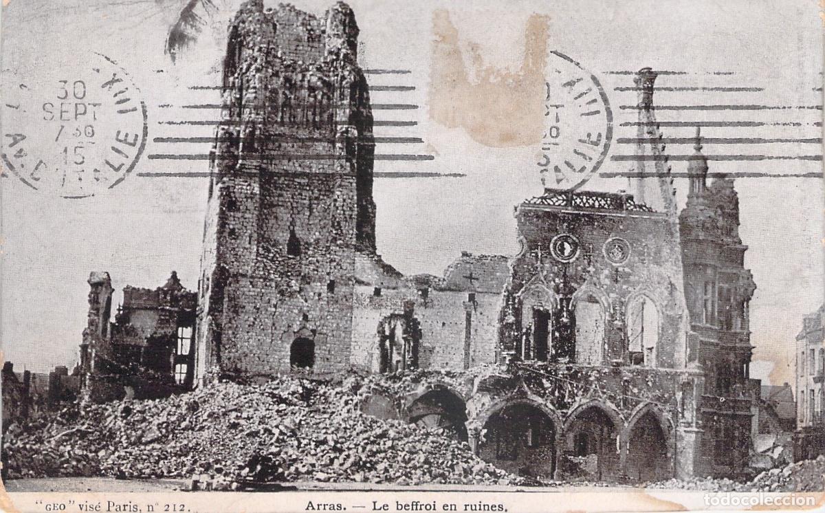 Postais: Postal de Arras, Francia, el campanario en ruinas durante la Gran Guerra