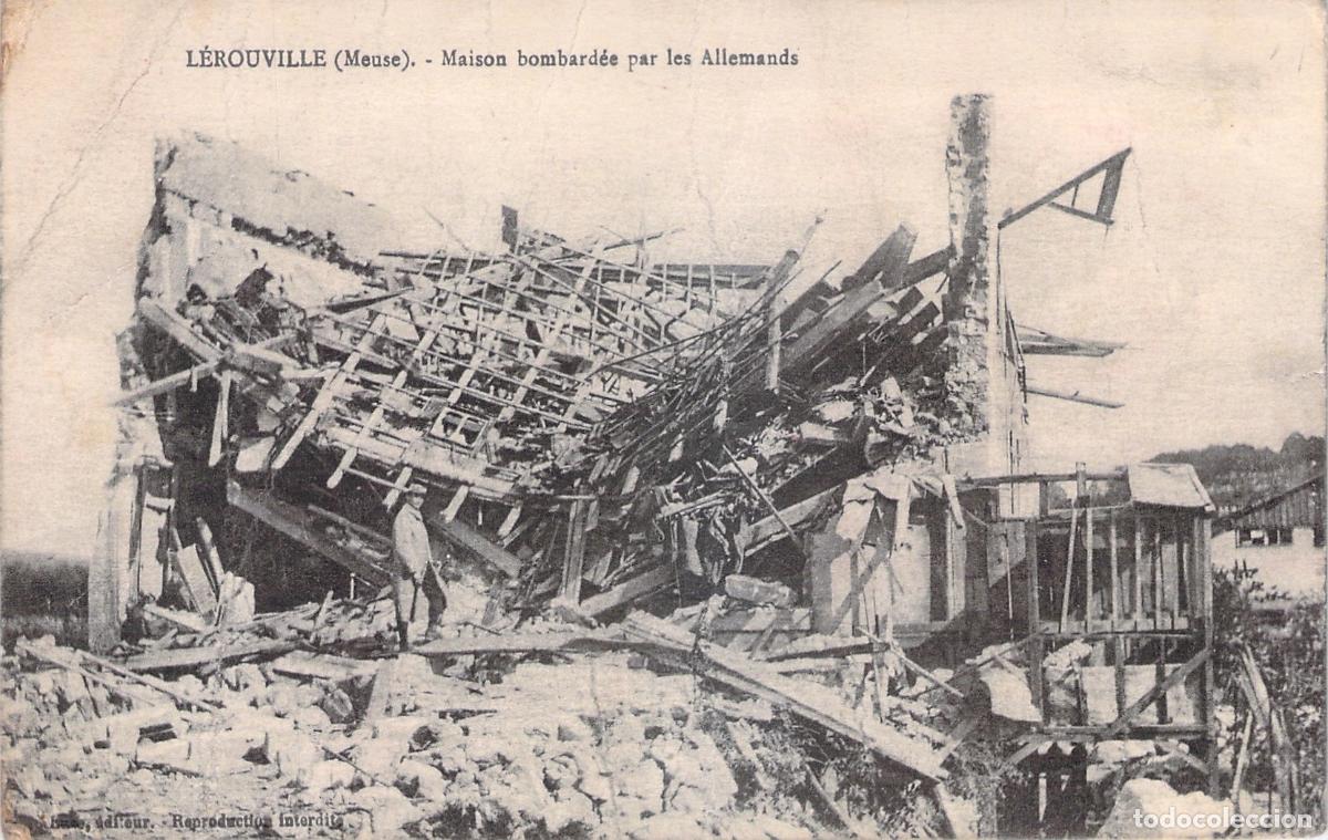 Cartoline: Postal de Lerouville con casa bombardeada en la Primera Guerra Mundial
