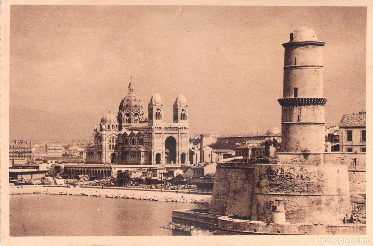 Cartoline: Postal de la Catedral y el Fuerte Saint-Jean en Marsella, Francia