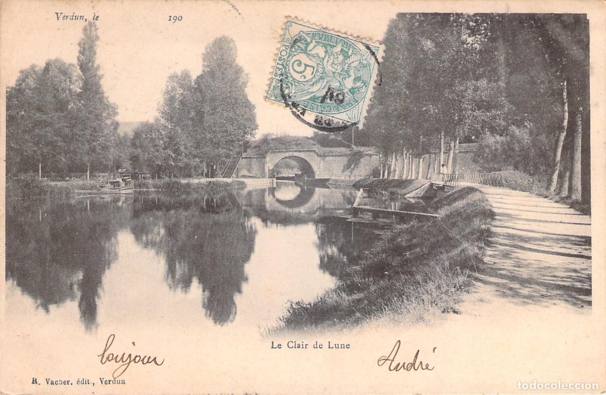 Cartoline: Postal de Verdun, Francia, Vista del Canal, Le Clair de Lune