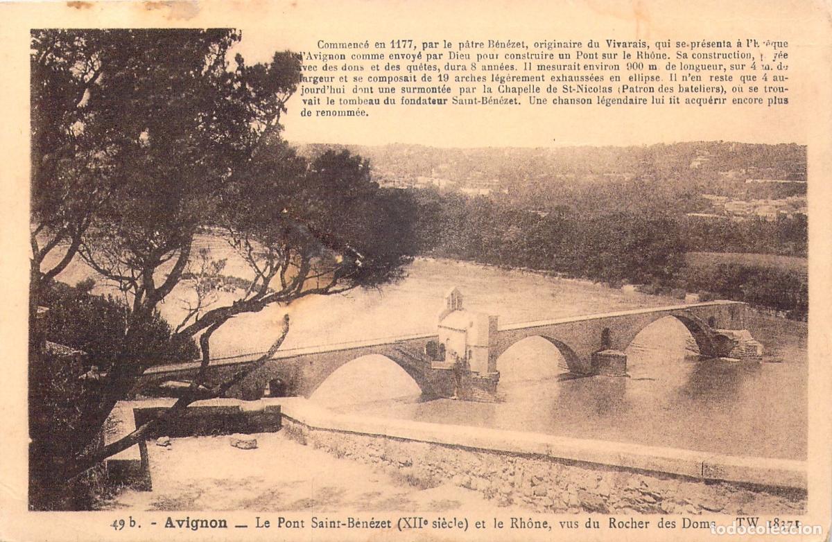 Postkarten: Postal de Avignon y el Puente Saint-B&eacute;n&eacute;zet sobre el r&iacute;o R&oacute;dano