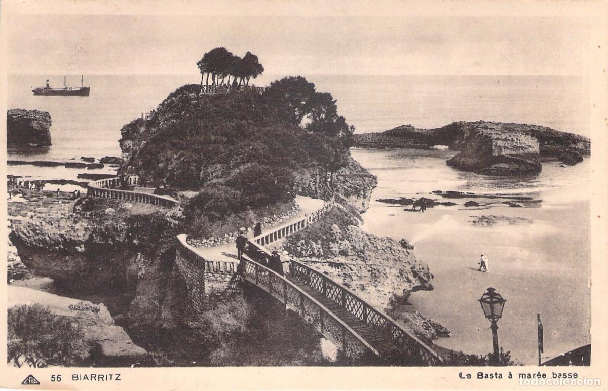 Postales: Postal de Biarritz con el Rocher de la Vierge a marea baja