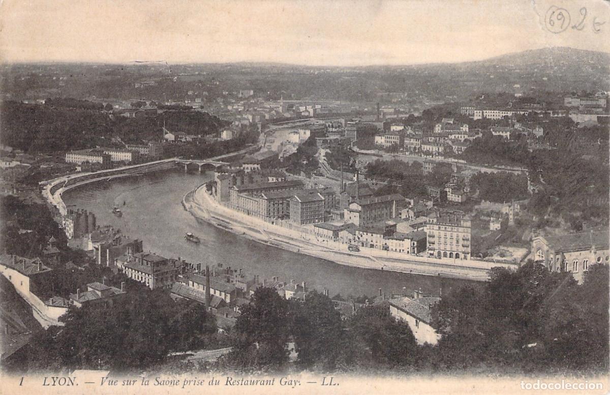 Postales: Postal de Lyon, vista sobre el r&iacute;o Saona desde el Restaurant Gay