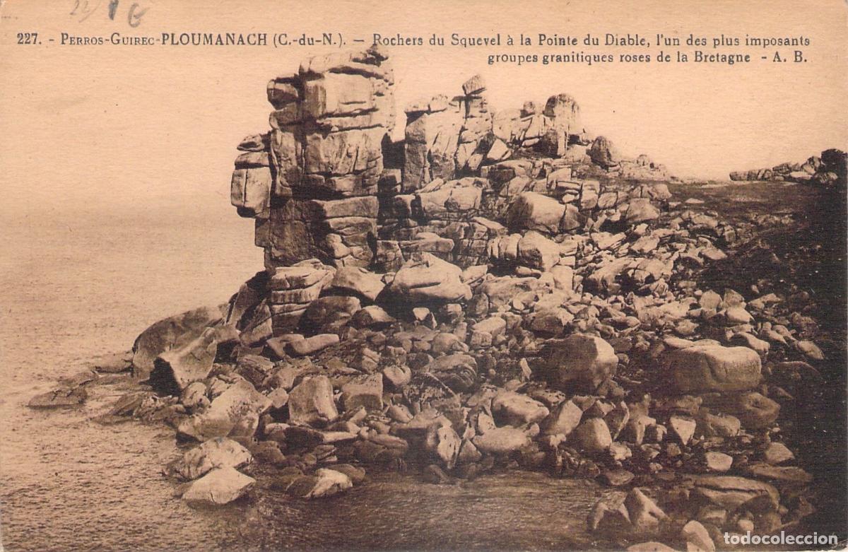 Postales: Postal de formaciones rocosas en Perros-Guirec Breta&ntilde;a Francia