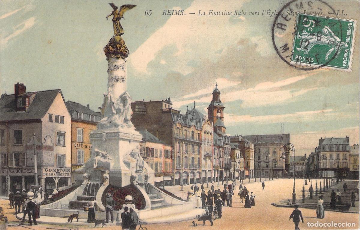 Postkarten: Postal de la Fuente Sub&eacute; y la Iglesia de Saint-Jacques en Reims