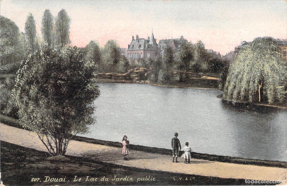 Postales: Postal de Douai: El lago del jard&iacute;n p&uacute;blico en Francia
