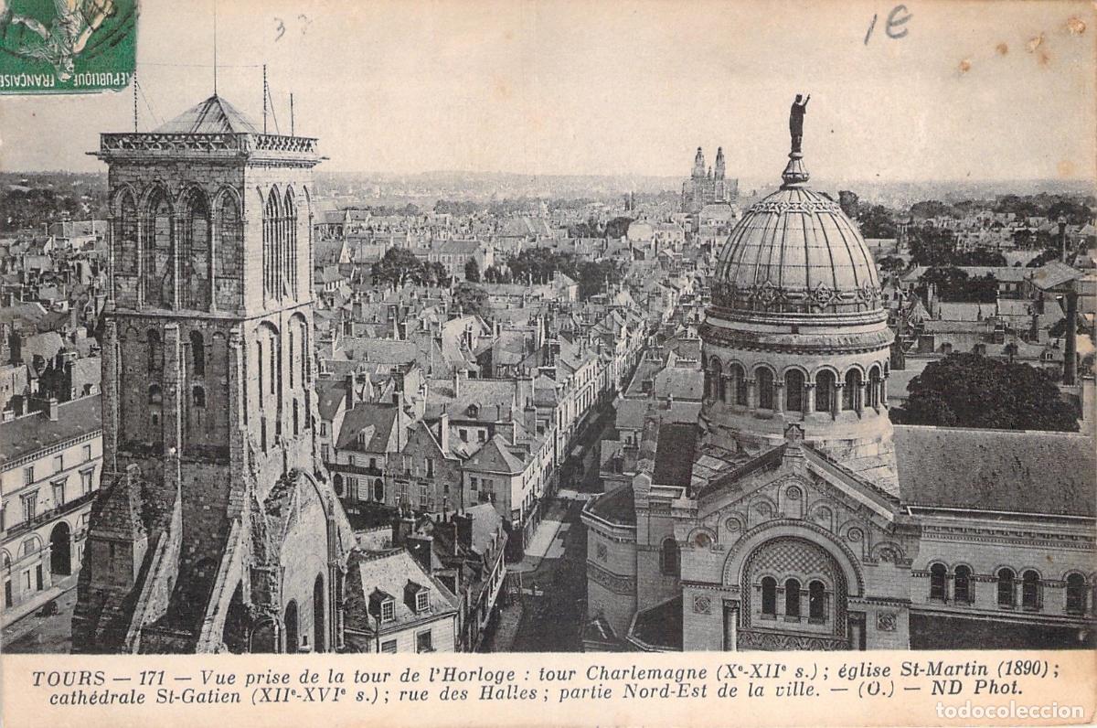 Postales: Postal de la vista panor&aacute;mica de la ciudad de Tours en Francia
