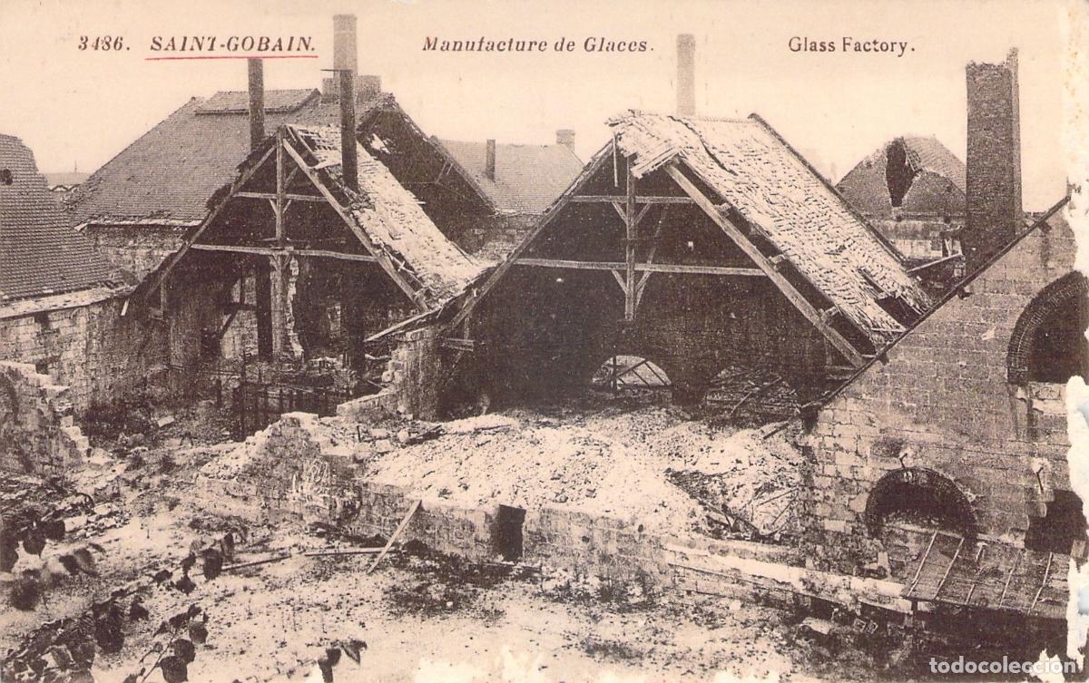Postkarten: Postal de la F&aacute;brica de Vidrio en ruinas de Saint-Gobain en Francia